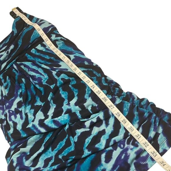 City Triangles Beaded One Shoulder Ruched Cocktail Dress Blue Animal Print S - Picture 7 of 12